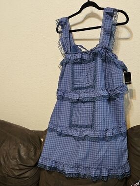 torrid Blue Gingham Ruffle Mini Dress